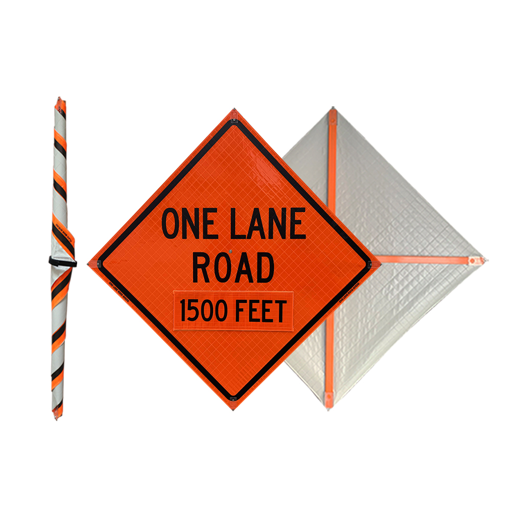 48 Inch Reflective One Lane Road 1500 Feet Roll Up Traffic Sign - 